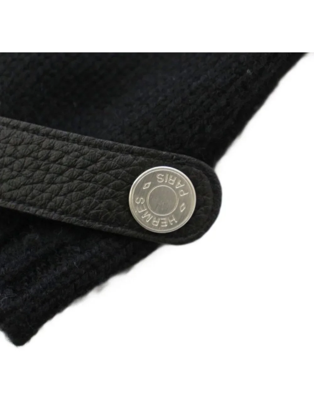 Hermes Knit Gloves Cashmere Deerskin Leather Sellier Buttons Black KH